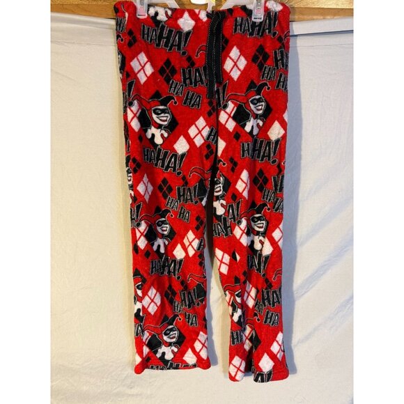 Harley Quinn DC Batman Fuzzy Pj Pajama Pants Red Womens Size Medium 8/10 - Picture 1 of 3